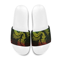 New Zealand Sea Animals with Maori Tribal Tattoo Slide Sandals Shark Manta Ray with Silver Fern Reggae LT03 Reggae - Polynesian Pride