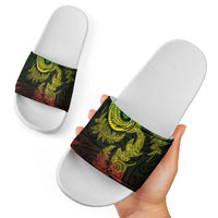 New Zealand Sea Animals with Maori Tribal Tattoo Slide Sandals Shark Manta Ray with Silver Fern Reggae LT03 - Polynesian Pride