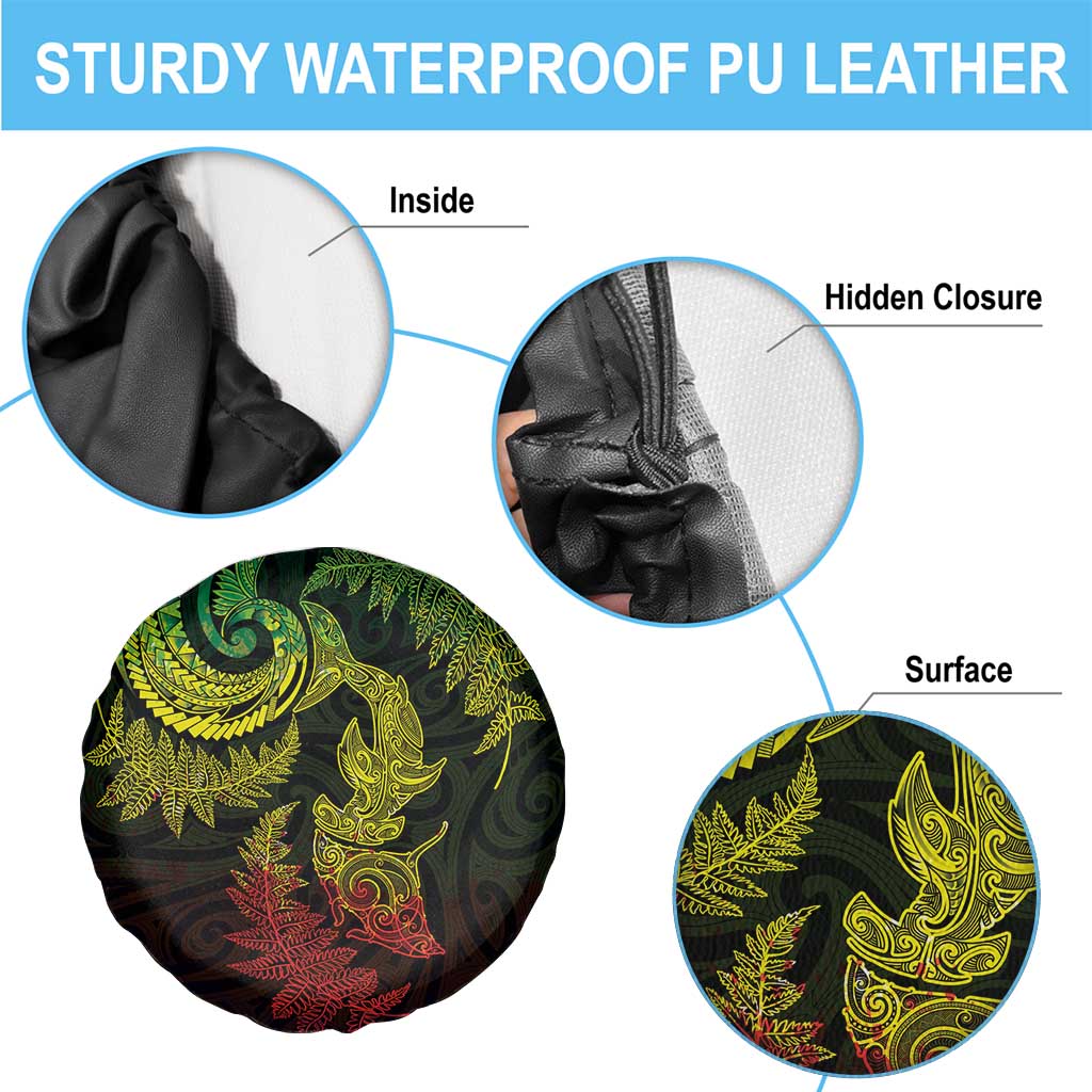 New Zealand Sea Animals with Maori Tribal Tattoo Spare Tire Cover Shark Manta Ray with Silver Fern Reggae LT03 - Polynesian Pride