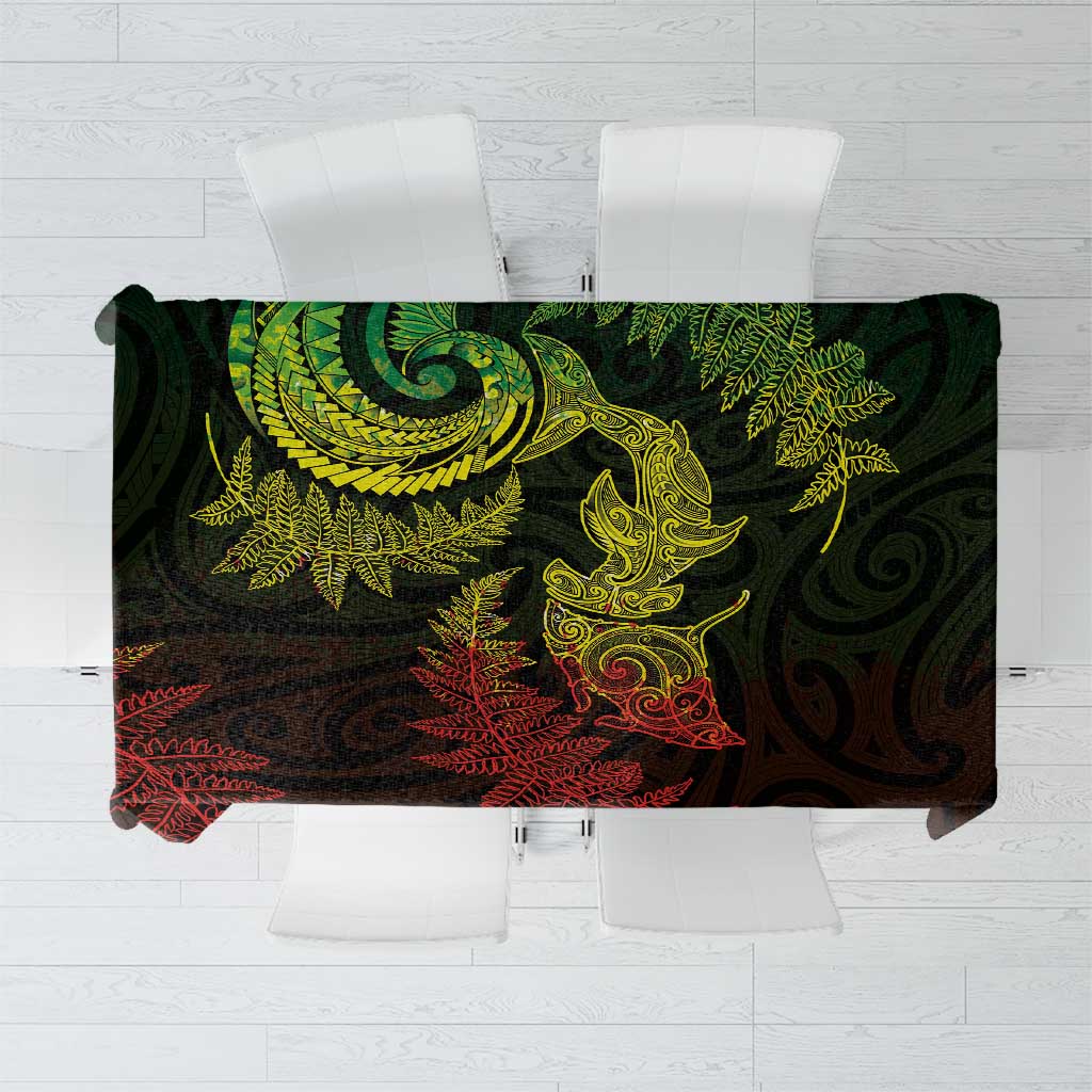 New Zealand Sea Animals with Maori Tribal Tattoo Tablecloth Shark Manta Ray with Silver Fern Reggae