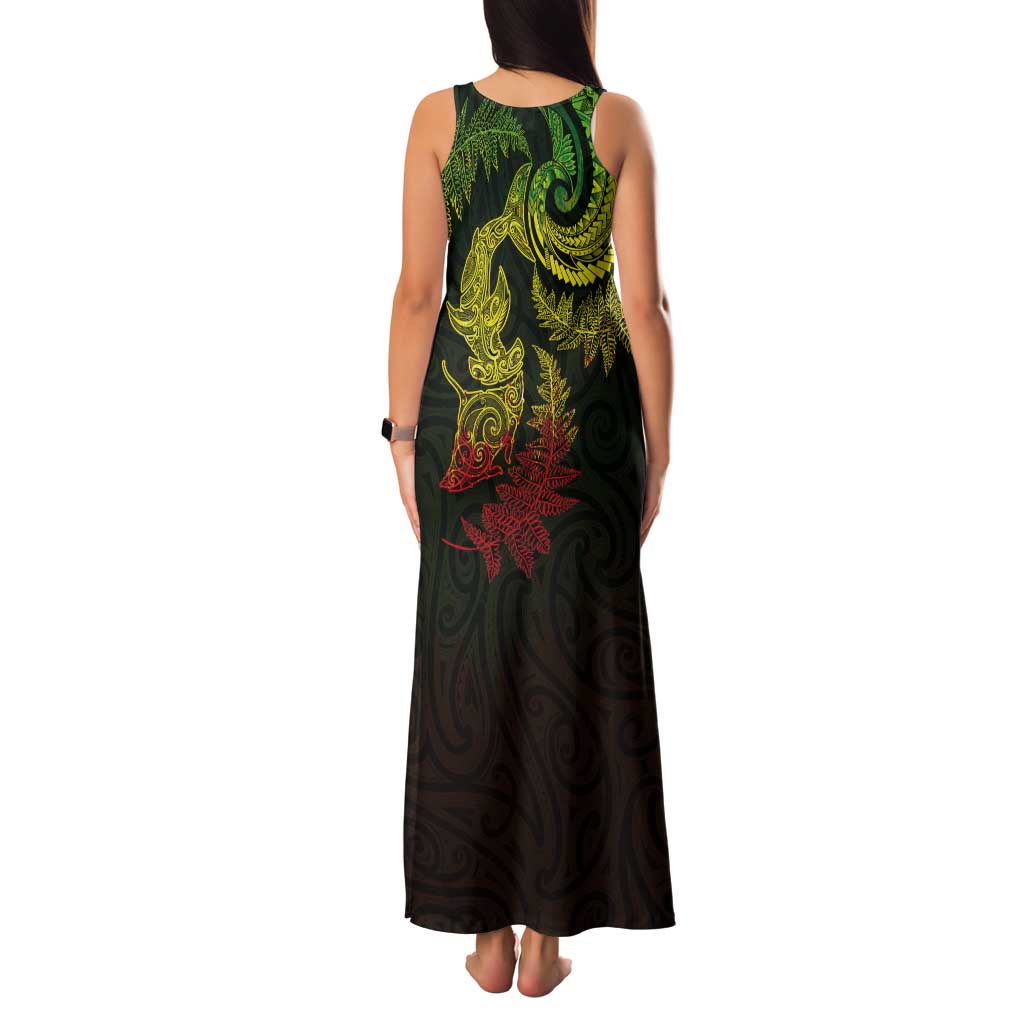 New Zealand Sea Animals with Maori Tribal Tattoo Tank Maxi Dress Shark Manta Ray with Silver Fern Reggae