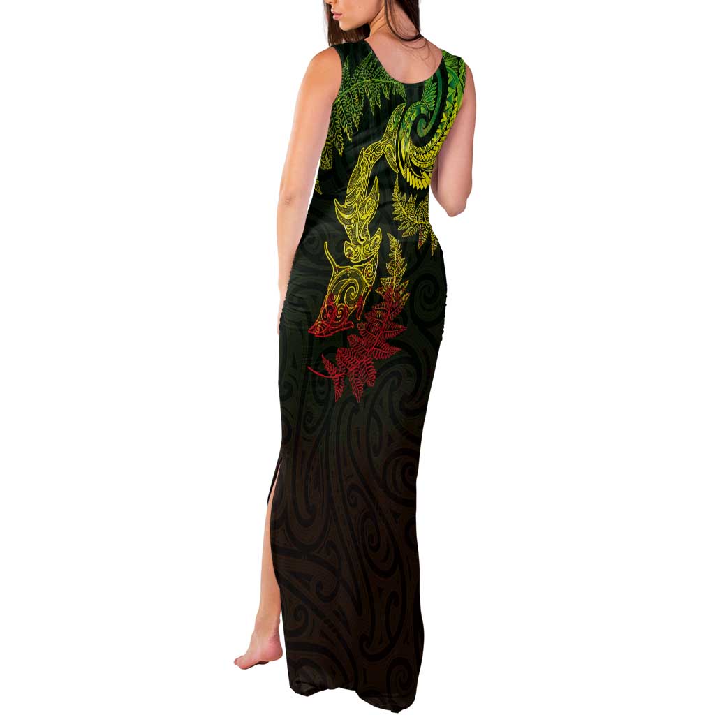 New Zealand Sea Animals with Maori Tribal Tattoo Tank Maxi Dress Shark Manta Ray with Silver Fern Reggae
