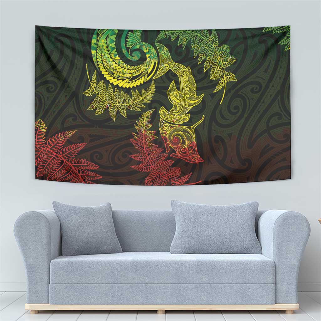 New Zealand Sea Animals with Maori Tribal Tattoo Tapestry Shark Manta Ray with Silver Fern Reggae LT03 - Polynesian Pride
