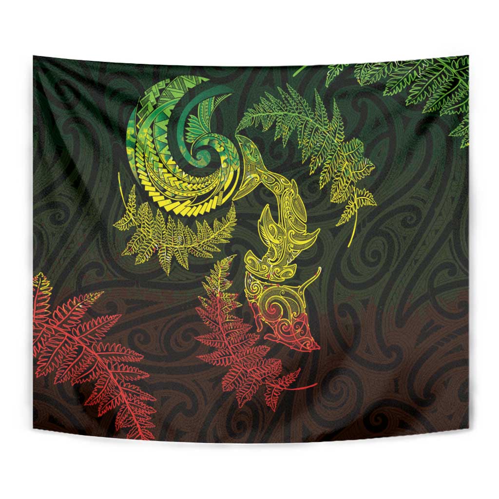 New Zealand Sea Animals with Maori Tribal Tattoo Tapestry Shark Manta Ray with Silver Fern Reggae LT03 - Polynesian Pride