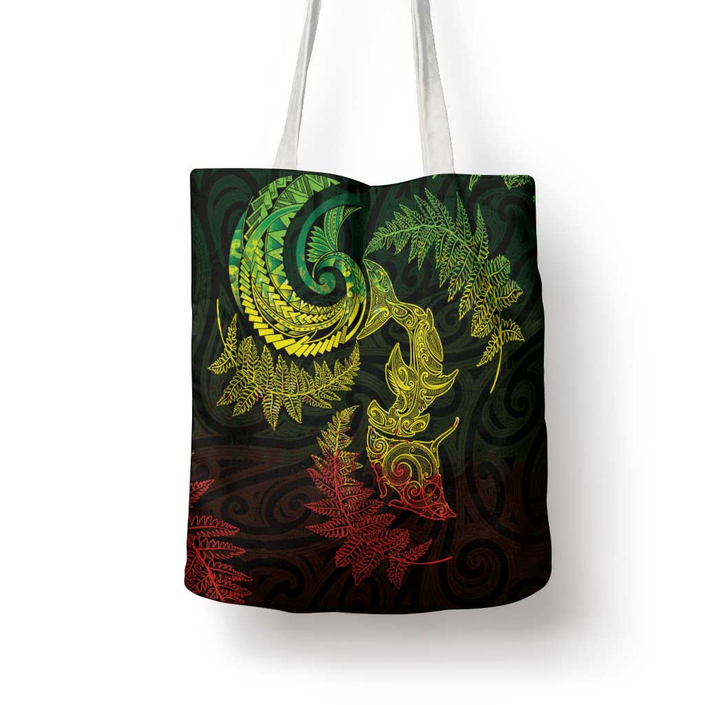 New Zealand Sea Animals with Maori Tribal Tattoo Tote Bag Shark Manta Ray with Silver Fern Reggae LT03 - Polynesian Pride