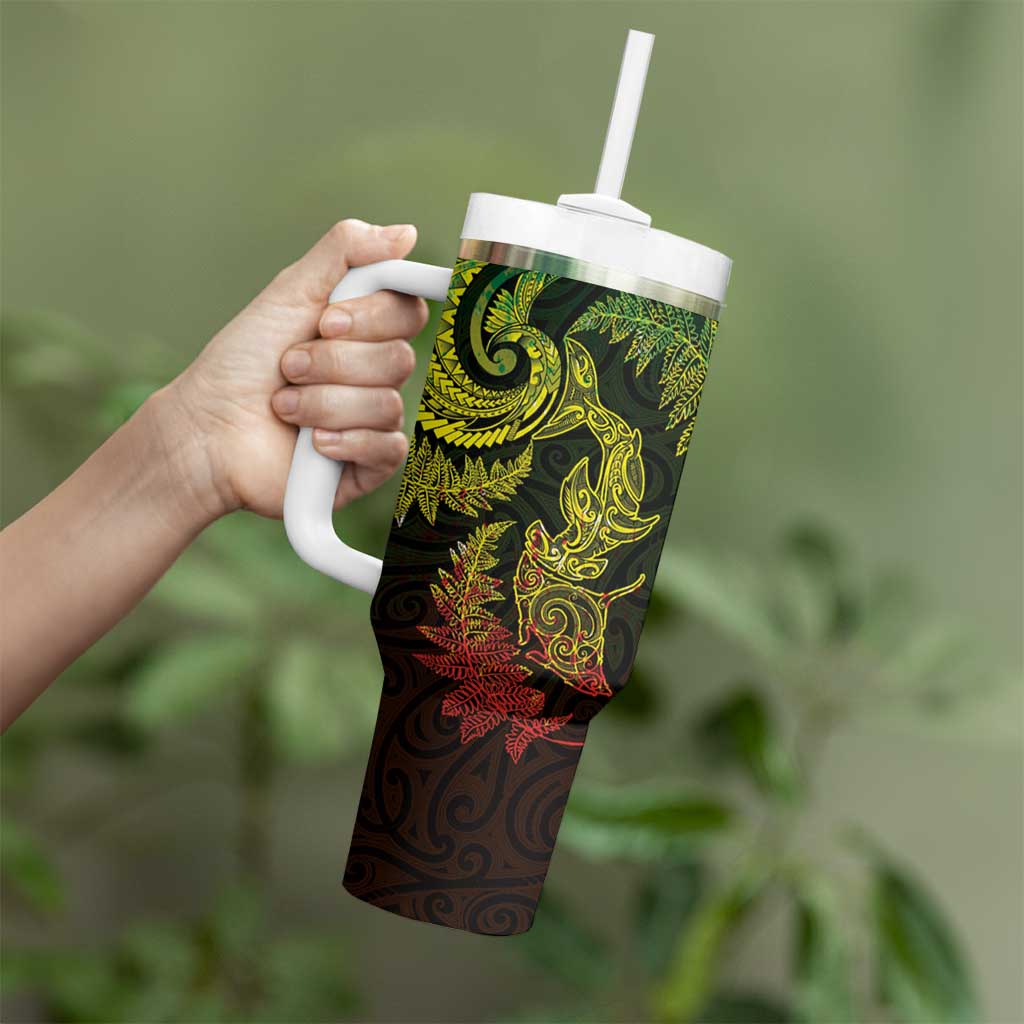 New Zealand Sea Animals with Maori Tribal Tattoo Tumbler With Handle Shark Manta Ray with Silver Fern Reggae LT03 - Polynesian Pride