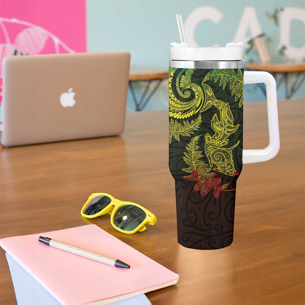 New Zealand Sea Animals with Maori Tribal Tattoo Tumbler With Handle Shark Manta Ray with Silver Fern Reggae LT03 - Polynesian Pride