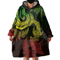 New Zealand Sea Animals with Maori Tribal Tattoo Wearable Blanket Hoodie Shark Manta Ray with Silver Fern Reggae LT03 - Polynesian Pride
