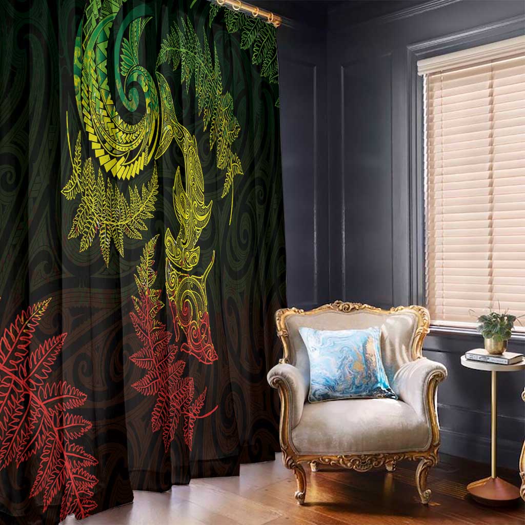 New Zealand Sea Animals with Maori Tribal Tattoo Window Curtain Shark Manta Ray with Silver Fern Reggae LT03 - Polynesian Pride