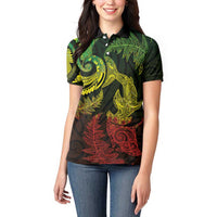 New Zealand Sea Animals with Maori Tribal Tattoo Women Polo Shirt Shark Manta Ray with Silver Fern Reggae LT03 - Polynesian Pride