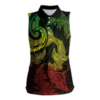 New Zealand Sea Animals with Maori Tribal Tattoo Women Sleeveless Polo Shirt Shark Manta Ray with Silver Fern Reggae LT03 Female Reggae - Polynesian Pride