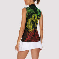 New Zealand Sea Animals with Maori Tribal Tattoo Women Sleeveless Polo Shirt Shark Manta Ray with Silver Fern Reggae LT03 - Polynesian Pride