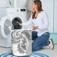 New Zealand Sea Animals with Maori Tribal Tattoo Laundry Basket Shark Manta Ray with Silver Fern White