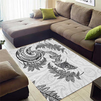 New Zealand Sea Animals with Maori Tribal Tattoo Area Rug Shark Manta Ray with Silver Fern White LT03 - Polynesian Pride