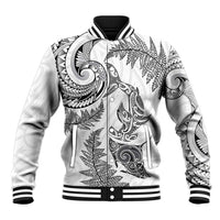New Zealand Sea Animals with Maori Tribal Tattoo Baseball Jacket Shark Manta Ray with Silver Fern White LT03 Unisex White - Polynesian Pride