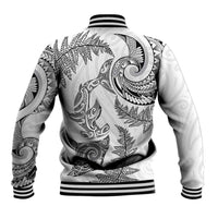 New Zealand Sea Animals with Maori Tribal Tattoo Baseball Jacket Shark Manta Ray with Silver Fern White LT03 - Polynesian Pride