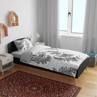 New Zealand Sea Animals with Maori Tribal Tattoo Bedding Set Shark Manta Ray with Silver Fern White LT03 - Polynesian Pride