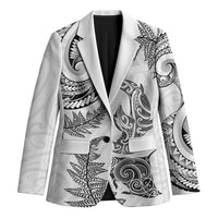 New Zealand Sea Animals with Maori Tribal Tattoo Blazer Shark Manta Ray with Silver Fern White LT03 Unisex White - Polynesian Pride