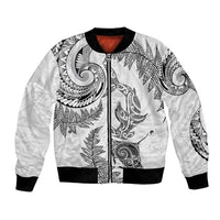 New Zealand Sea Animals with Maori Tribal Tattoo Bomber Jacket Shark Manta Ray with Silver Fern White LT03 Unisex White - Polynesian Pride
