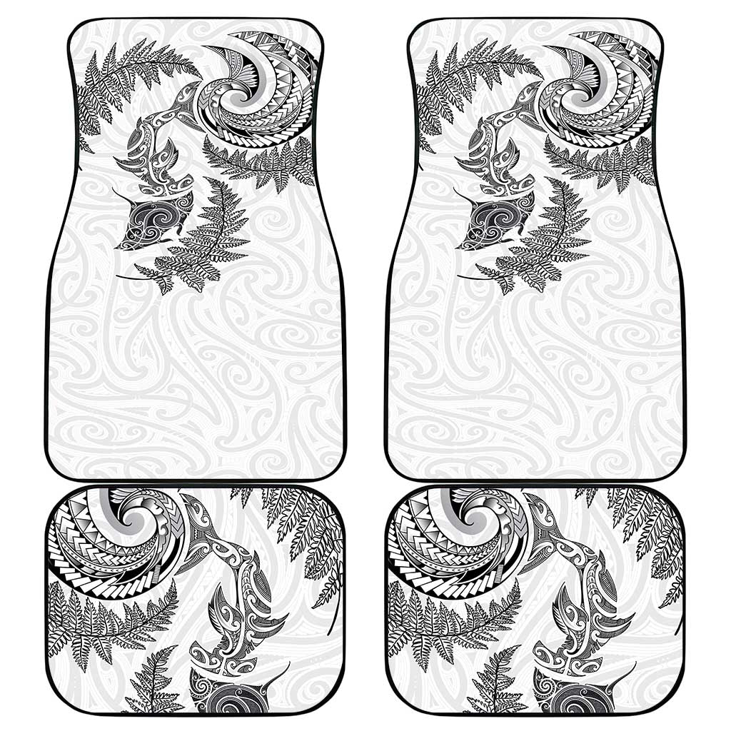 New Zealand Sea Animals with Maori Tribal Tattoo Car Mats Shark Manta Ray with Silver Fern White LT03 - Polynesian Pride