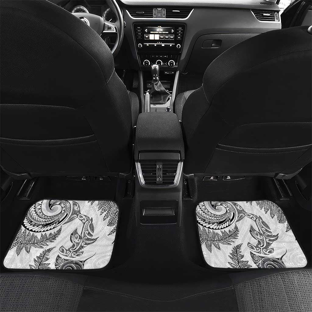 New Zealand Sea Animals with Maori Tribal Tattoo Car Mats Shark Manta Ray with Silver Fern White LT03 Set 2pcs - Back White - Polynesian Pride