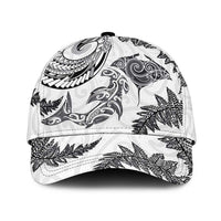 New Zealand Sea Animals with Maori Tribal Tattoo Classic Cap Shark Manta Ray with Silver Fern White