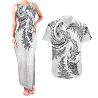 New Zealand Sea Animals with Maori Tribal Tattoo Couples Matching Tank Maxi Dress and Hawaiian Shirt Shark Manta Ray with Silver Fern White LT03 White - Polynesian Pride