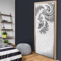 New Zealand Sea Animals with Maori Tribal Tattoo Door Cover Shark Manta Ray with Silver Fern White