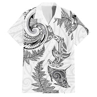 New Zealand Sea Animals with Maori Tribal Tattoo Family Matching Long Sleeve Bodycon Dress and Hawaiian Shirt Shark Manta Ray with Silver Fern White LT03 Dad's Shirt - Short Sleeve White - Polynesian Pride
