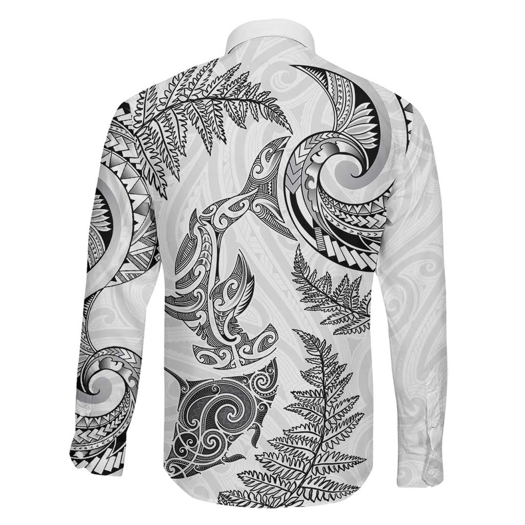 New Zealand Sea Animals with Maori Tribal Tattoo Family Matching Mermaid Dress and Hawaiian Shirt Shark Manta Ray with Silver Fern White LT03 - Polynesian Pride