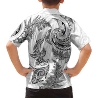 New Zealand Sea Animals with Maori Tribal Tattoo Family Matching Off The Shoulder Long Sleeve Dress and Hawaiian Shirt Shark Manta Ray with Silver Fern White LT03 - Polynesian Pride