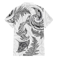 New Zealand Sea Animals with Maori Tribal Tattoo Family Matching Off Shoulder Short Dress and Hawaiian Shirt Shark Manta Ray with Silver Fern White LT03 - Polynesian Pride
