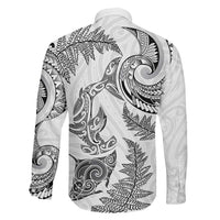 New Zealand Sea Animals with Maori Tribal Tattoo Family Matching Short Sleeve Bodycon Dress and Hawaiian Shirt Shark Manta Ray with Silver Fern White LT03 - Polynesian Pride