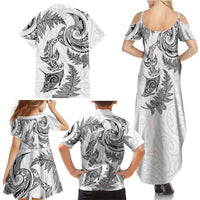 New Zealand Sea Animals with Maori Tribal Tattoo Family Matching Summer Maxi Dress and Hawaiian Shirt Shark Manta Ray with Silver Fern White LT03 - Polynesian Pride
