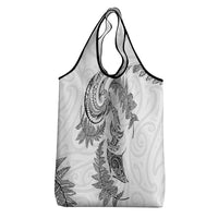 New Zealand Sea Animals with Maori Tribal Tattoo Grocery Bag Shark Manta Ray with Silver Fern White LT03 - Polynesian Pride