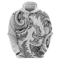 New Zealand Sea Animals with Maori Tribal Tattoo Hoodie Shark Manta Ray with Silver Fern White LT03 - Polynesian Pride