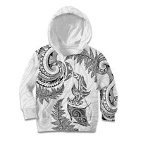 New Zealand Sea Animals with Maori Tribal Tattoo Kid Hoodie Shark Manta Ray with Silver Fern White LT03 Hoodie White - Polynesian Pride