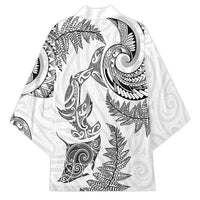 New Zealand Sea Animals with Maori Tribal Tattoo Kimono Shark Manta Ray with Silver Fern White LT03 - Polynesian Pride