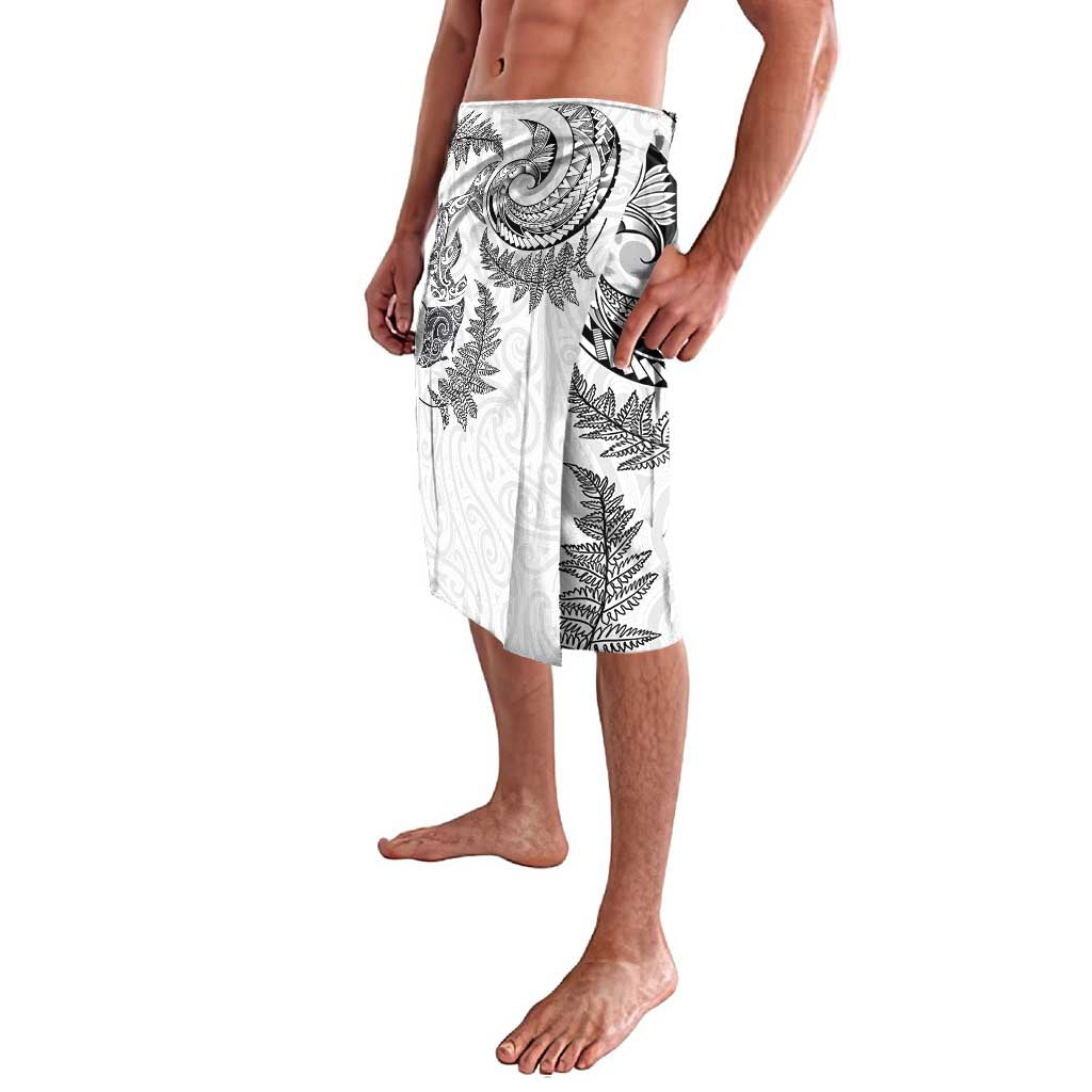 New Zealand Sea Animals with Maori Tribal Tattoo Lavalava Shark Manta Ray with Silver Fern White LT03 - Polynesian Pride