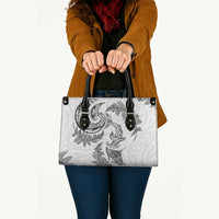 New Zealand Sea Animals with Maori Tribal Tattoo Leather Bag Shark Manta Ray with Silver Fern White LT03 - Polynesian Pride