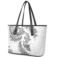 New Zealand Sea Animals with Maori Tribal Tattoo Leather Tote Bag Shark Manta Ray with Silver Fern White LT03 - Polynesian Pride