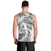 New Zealand Sea Animals with Maori Tribal Tattoo Men Tank Top Shark Manta Ray with Silver Fern White LT03 - Polynesian Pride