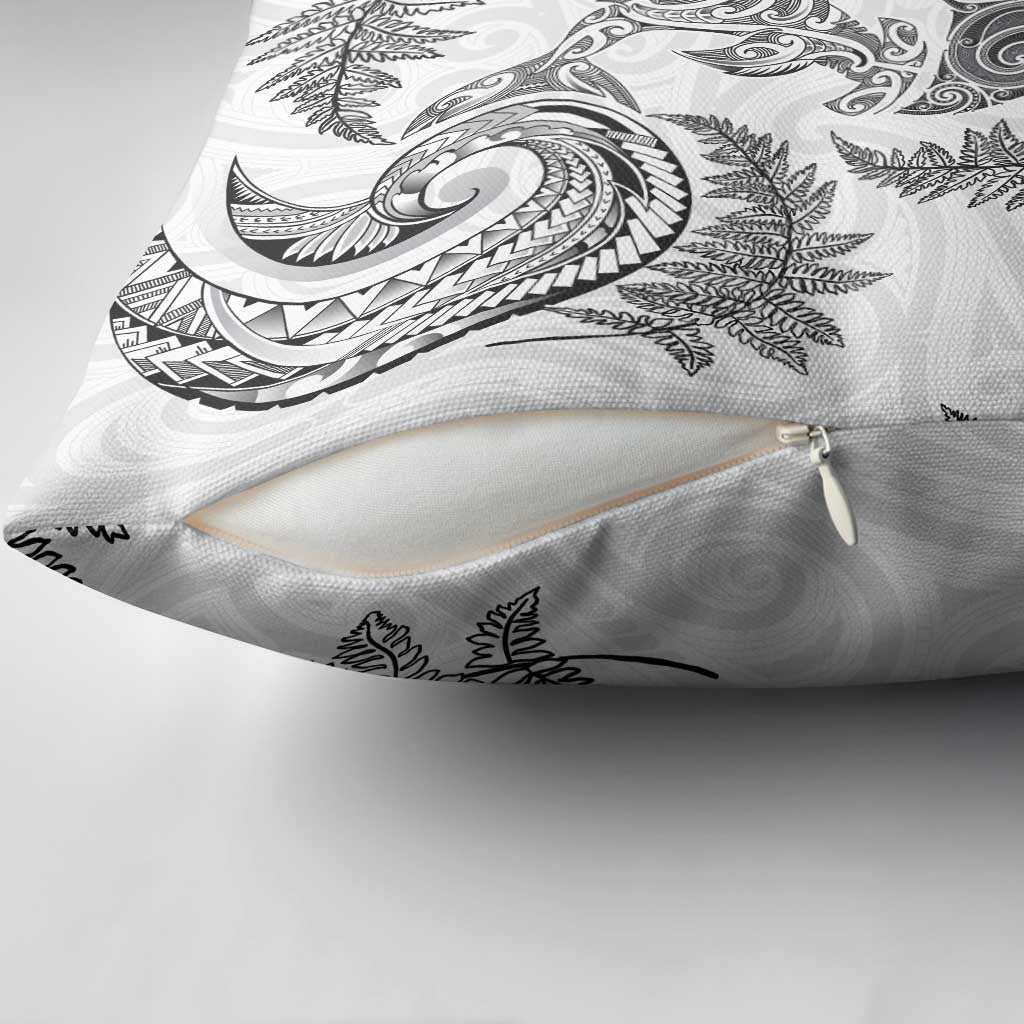 New Zealand Sea Animals with Maori Tribal Tattoo Pillow Cover Shark Manta Ray with Silver Fern White LT03 - Polynesian Pride