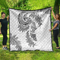 New Zealand Sea Animals with Maori Tribal Tattoo Quilt Shark Manta Ray with Silver Fern White LT03 - Polynesian Pride