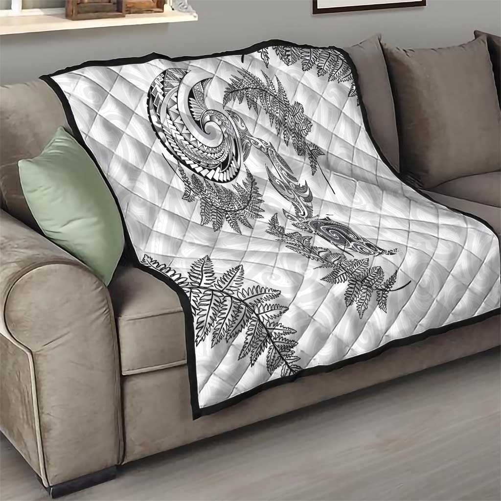 New Zealand Sea Animals with Maori Tribal Tattoo Quilt Shark Manta Ray with Silver Fern White LT03 - Polynesian Pride