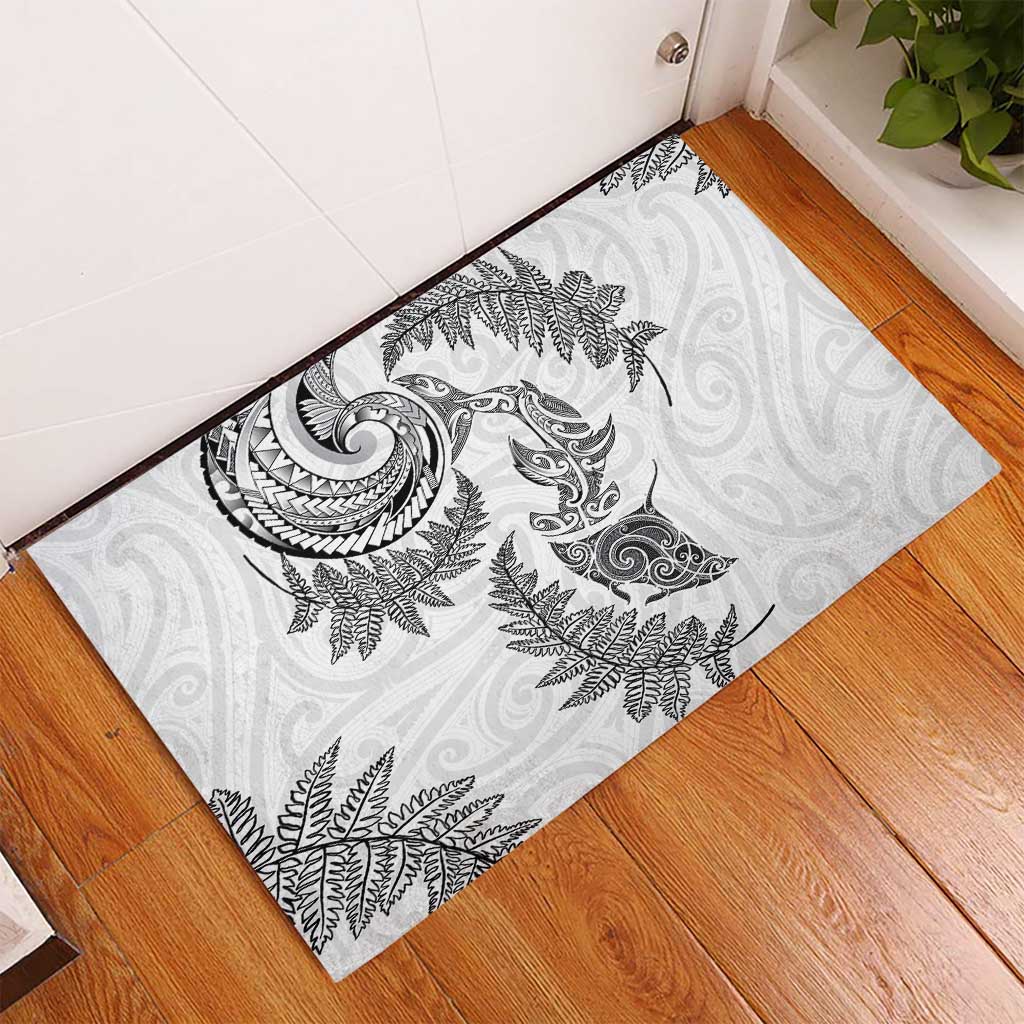 New Zealand Sea Animals with Maori Tribal Tattoo Rubber Doormat Shark Manta Ray with Silver Fern White LT03 - Polynesian Pride