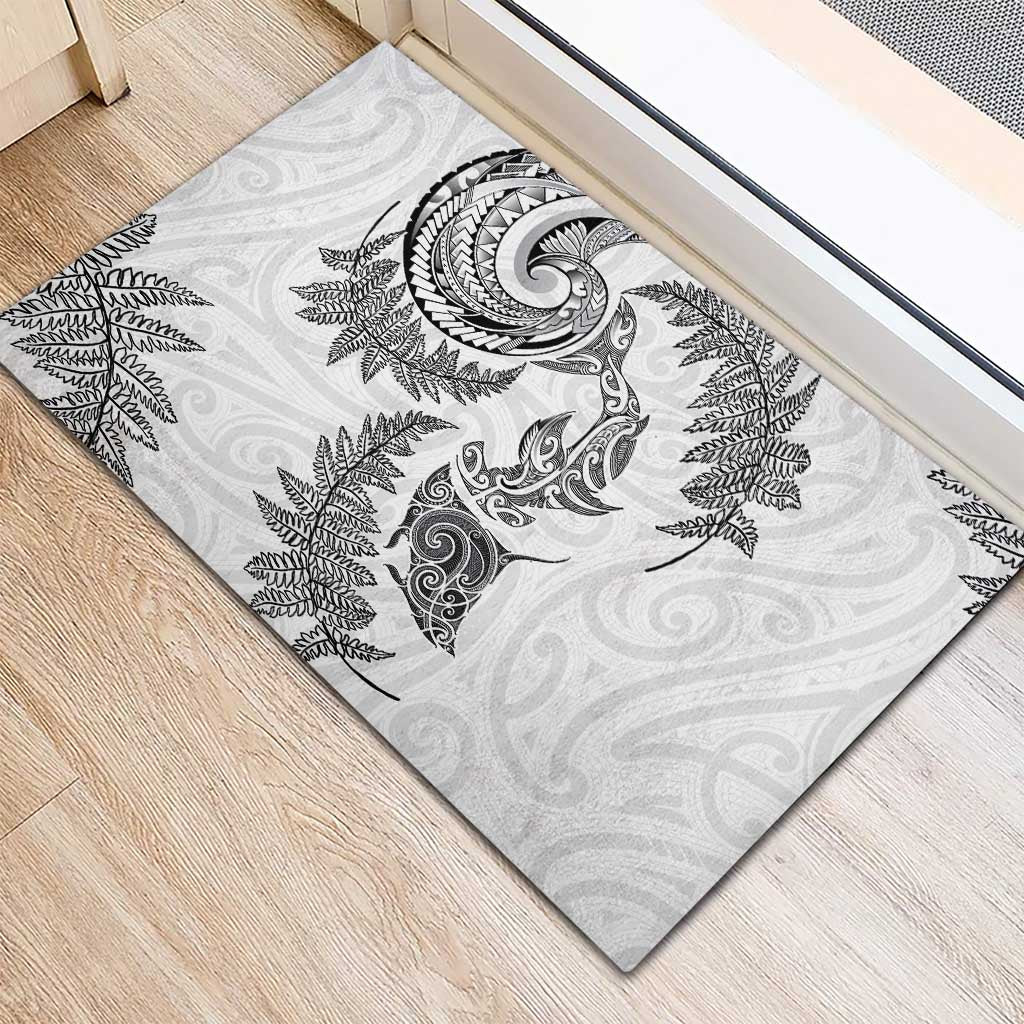 New Zealand Sea Animals with Maori Tribal Tattoo Rubber Doormat Shark Manta Ray with Silver Fern White LT03 - Polynesian Pride