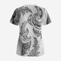 New Zealand Sea Animals with Maori Tribal Tattoo Scrub Top Shark Manta Ray with Silver Fern White