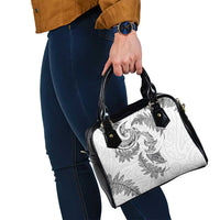 New Zealand Sea Animals with Maori Tribal Tattoo Shoulder Handbag Shark Manta Ray with Silver Fern White LT03 - Polynesian Pride
