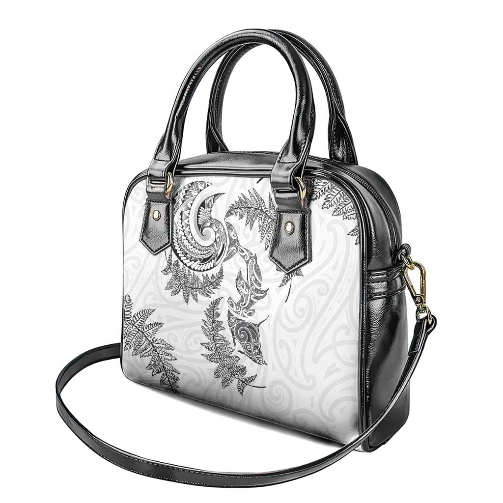 New Zealand Sea Animals with Maori Tribal Tattoo Shoulder Handbag Shark Manta Ray with Silver Fern White LT03 - Polynesian Pride